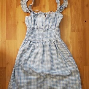 Wayf Blue and White Checkered Mini Dress